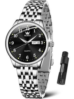 Women Silver Black Adjustable Strap Stainless Steel Arabic Numerals Luxury Watch